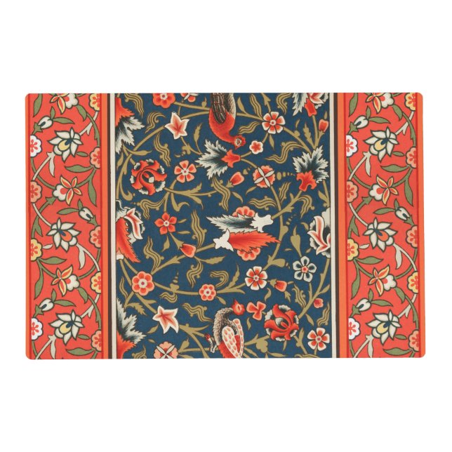 Bird and Flower Persian Blue Red Pattern Placemat (Front)