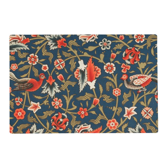 Bird and Flower Persian Blue Red Pattern Placemat (Front)