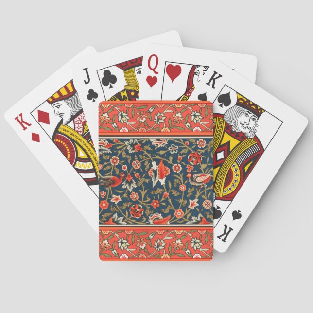 Bird and Flower Persian Blue Red Pattern Poker Cards (Back)