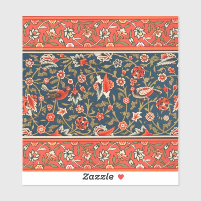 Bird and Flower Persian Blue Red Pattern Sticker (Sheet)