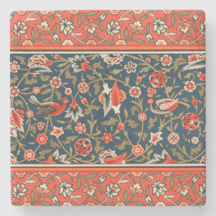 Bird and Flower Persian Blue Red Pattern Stone Coaster