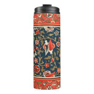 Bird and Flower Persian Blue Red Pattern Thermal Tumbler