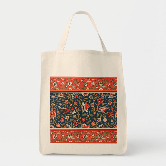 Bird and Flower Persian Blue Red Pattern Tote Bag (Front)