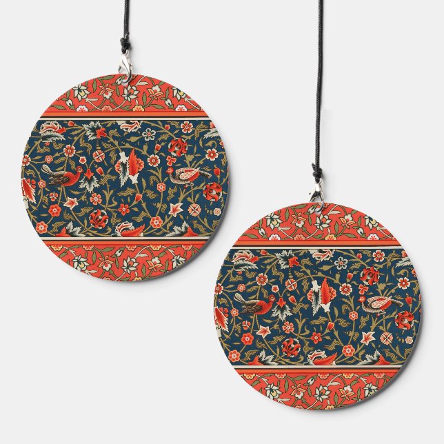 Bird and Flower Persian Blue Red Pattern Wind Chime (Front & Back)