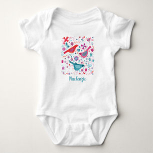 Bird and Flower Watercolor Personalized Baby Bodysuit