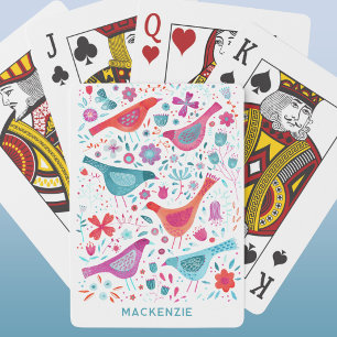 Bird and Flower Watercolor Personalized Poker Cards