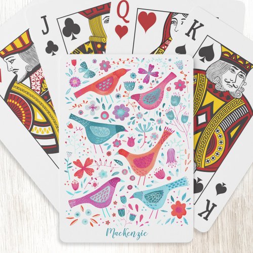 Bird and Flower Watercolor Personalized Poker Cards