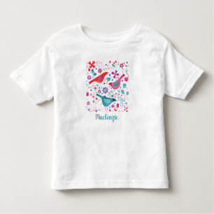 Bird and Flower Watercolor Personalized Toddler T-shirt