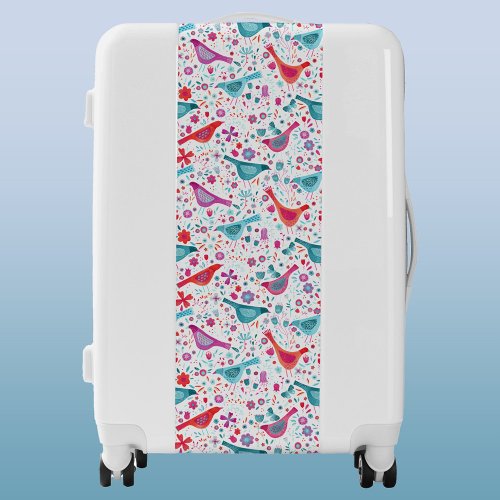 Bird and Flower Watercolor Pink and Teal Luggage