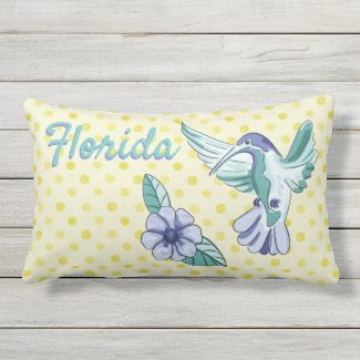 Bird And Flower Yellow Polka Dots Florida Lumbar Pillow