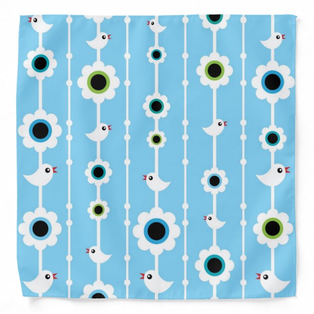 bird and flowers blue pattern bandana (Front)