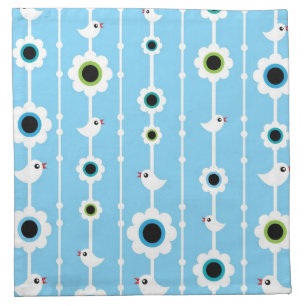 bird and flowers blue pattern cloth napkin