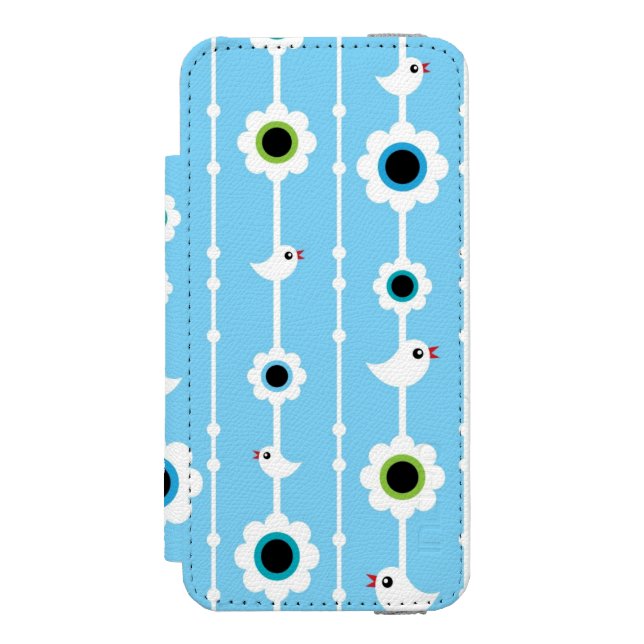bird and flowers blue pattern incipio iPhone wallet case (Folio Front)