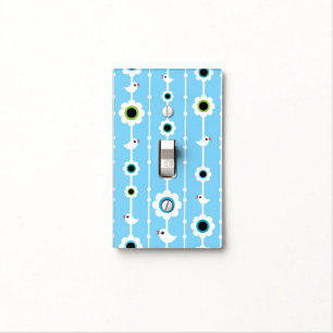 bird and flowers blue pattern light switch cover