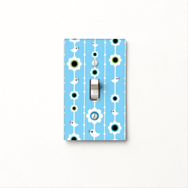 bird and flowers blue pattern light switch cover (In Situ)