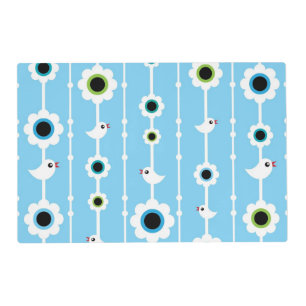 bird and flowers blue pattern placemat