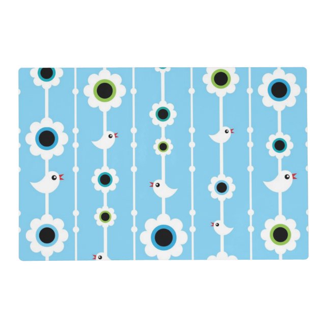 bird and flowers blue pattern placemat (Front)