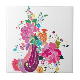 bird and flowers ceramic tile