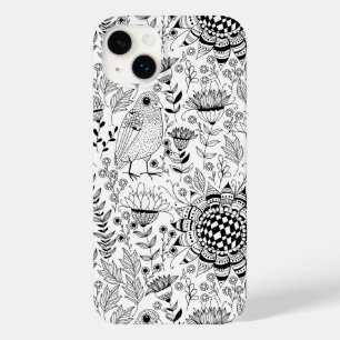 Bird and flowers doodle pattern Case-Mate iPhone 14 plus case