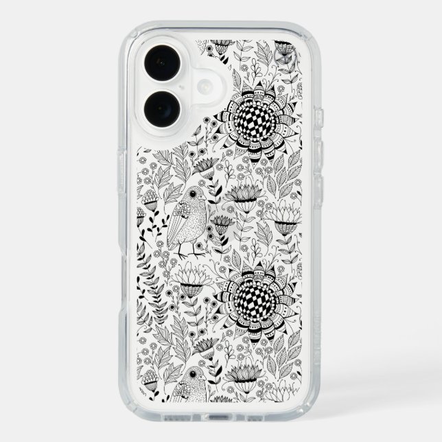 Bird and flowers doodle pattern speck iPhone case (Front)