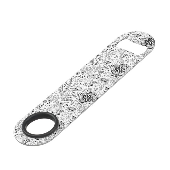 Bird and flowers doodle pattern speed bottle opener (Front Angled)