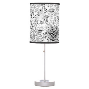 Bird and flowers doodle pattern table lamp