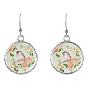 Bird and flowers earrings