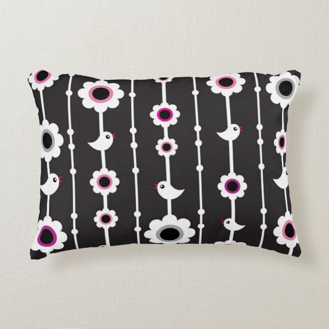 bird and flowers pattern accent pillow (Front)