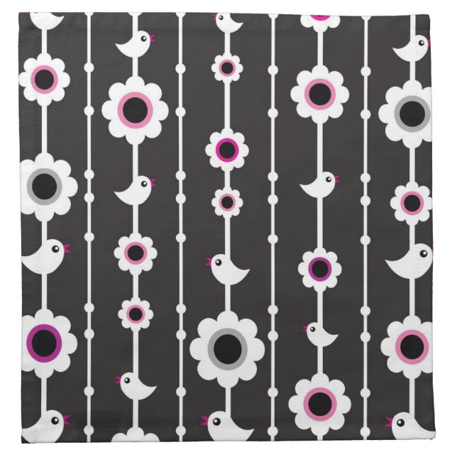 bird and flowers pattern cloth napkin (Front)