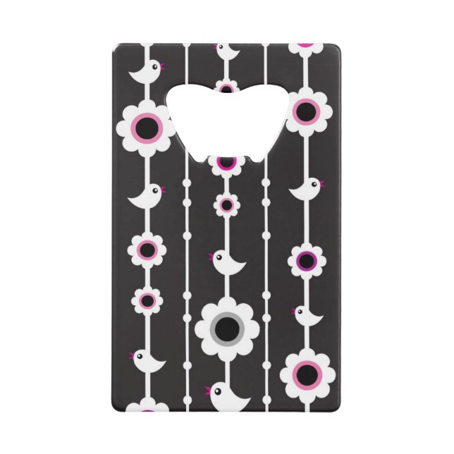 bird and flowers pattern credit card bottle opener (Front)