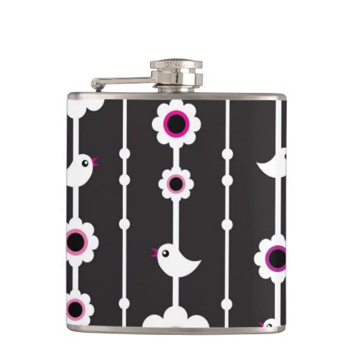 bird and flowers pattern flask