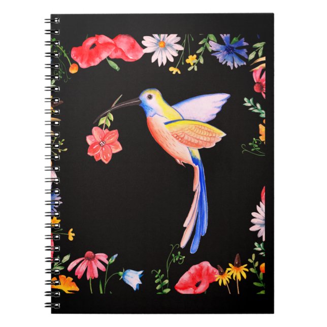 Bird And Flowers Pattern, Flowers Background, Notebook (Front)