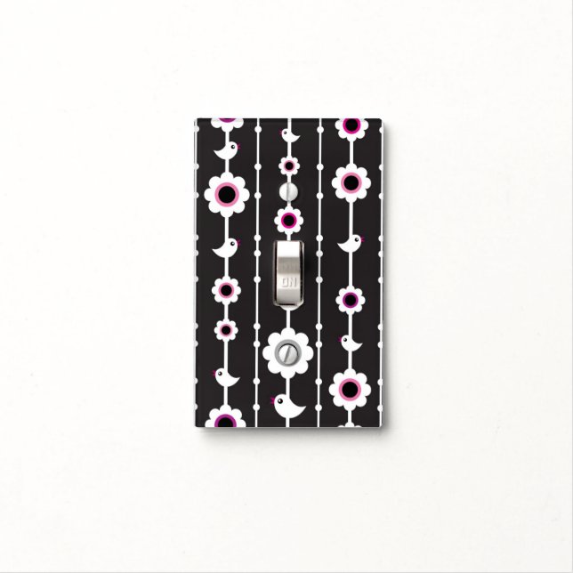 bird and flowers pattern light switch cover (In Situ)