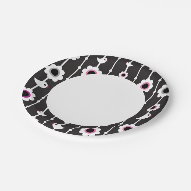 bird and flowers pattern paper plates (Angled)
