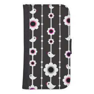 bird and flowers pattern wallet phone case for samsung galaxy s4