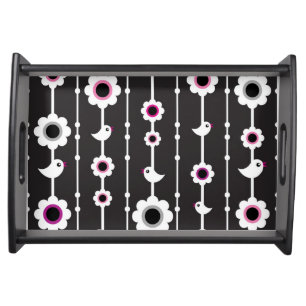 bird and flowers pattern serving tray