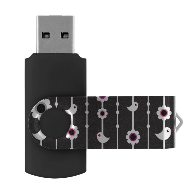 bird and flowers pattern USB flash drive (Opened)