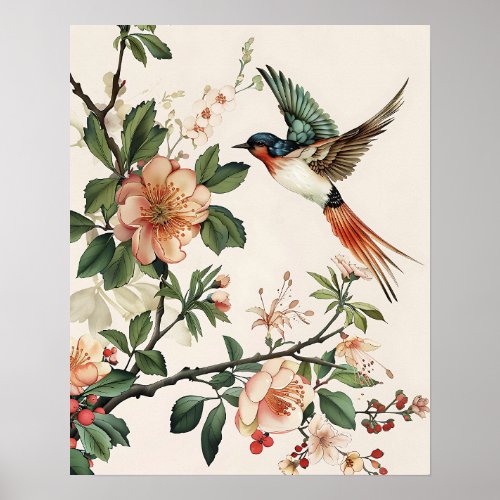 Bird and Flowers Poster