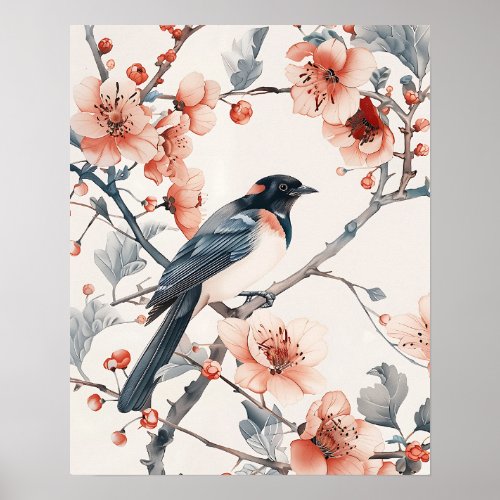 Bird and Flowers Poster