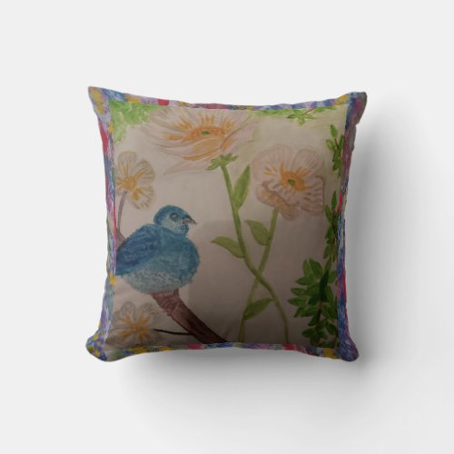 Bird and flowers throw pillow