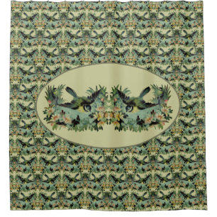 Bird And Flowers Vintage Art Shower Curtain