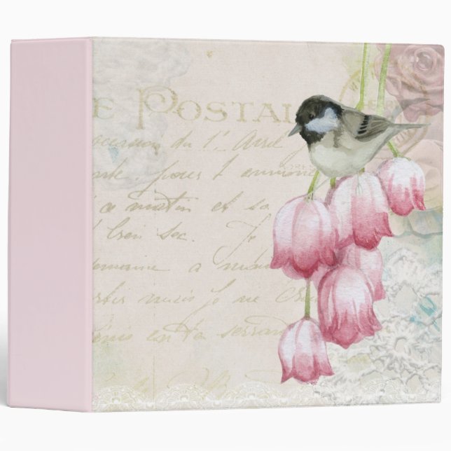 Bird and Flowers with Handwriting Shabby Vintage Binder (Front/Spine)