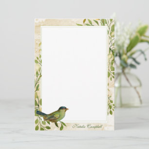 Bird and Foliage Border Personalized Stationery Thank You Card