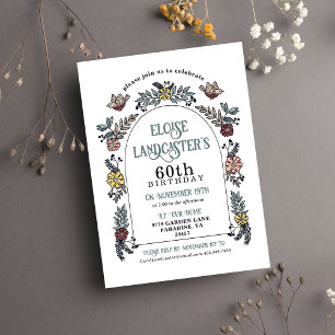 Bird and Garden Flower Arch Milestone Birthday Invitation