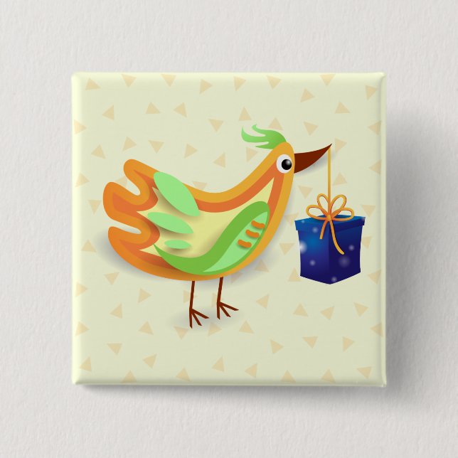 Bird and gift, button (Front)