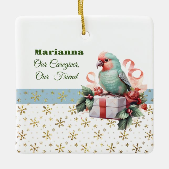 Bird and Gifts Blue Caregiver Square Ornament (Front)