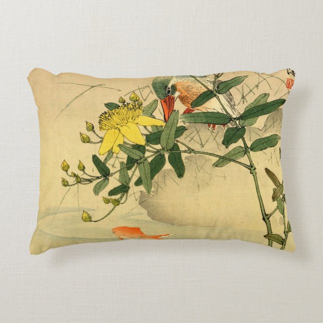 Bird and Goldfish Accent Pillow (Front)