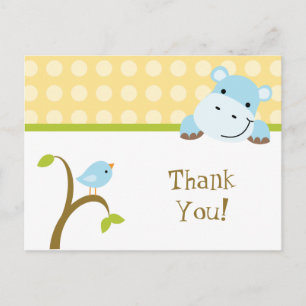 Bird and hippo polkadots thank you postcard
