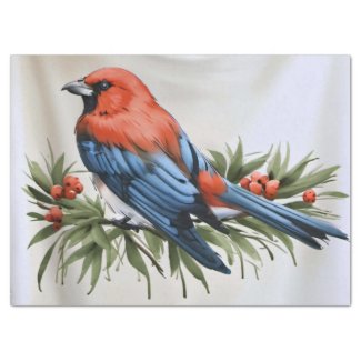 Bird and Holly Christmas Holiday Gift Wrap Tissue Paper