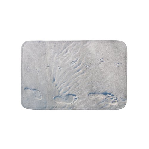 Bird and Human Footprints in Sand Salt Lake Beach Bathroom Mat